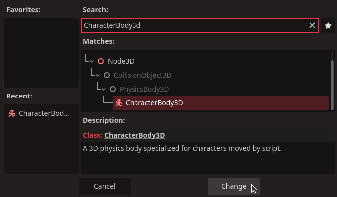 Change the type to CharacterBody3D