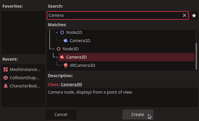 Create the Camera3D node