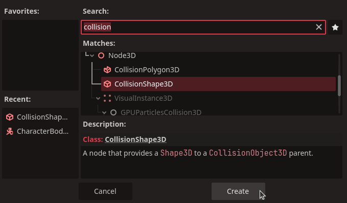 Add a CollisionShape3D node to the Player