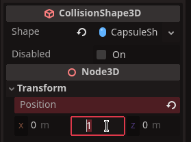 Set Player's ColisionShape3D position to 1